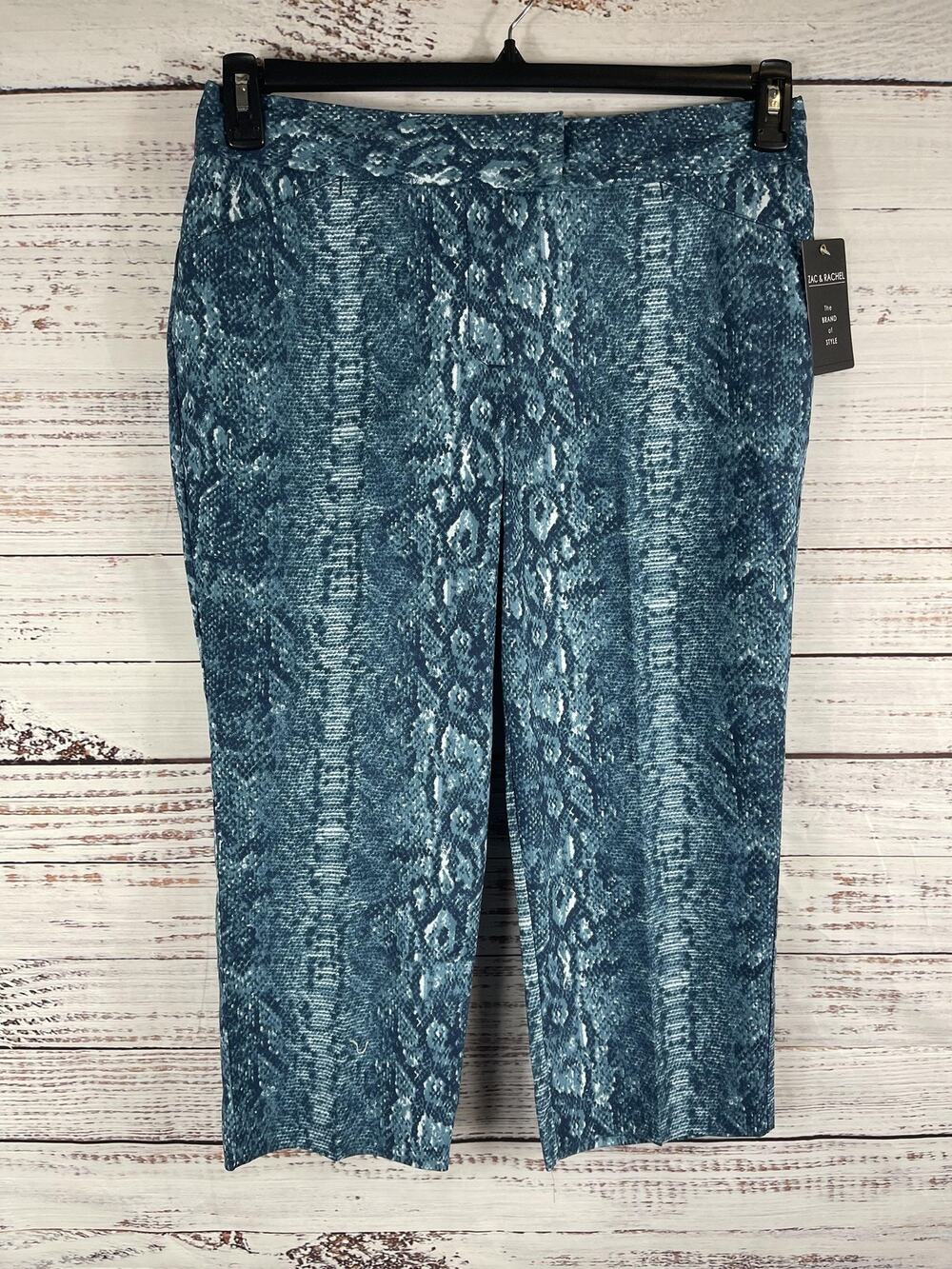 Zac & Rachel Capri Pants Women's 12 Navy Grey Snake Print High Rise SR81KPNINS